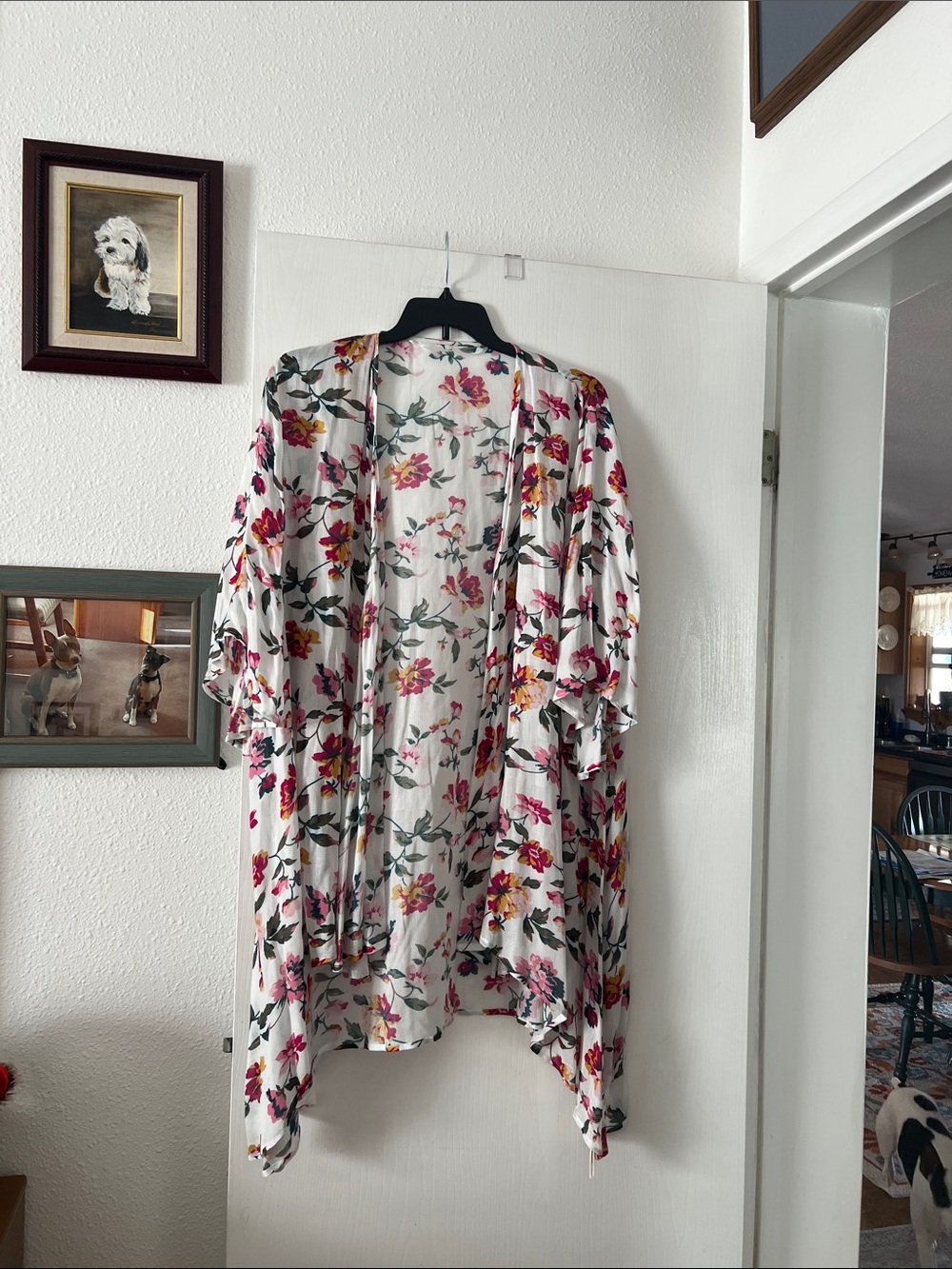 White Floral Open-Front Kimono Cardigan